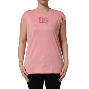 Dolce & Gabbana Pink Cotton DG Logo Round Neck Tank Women's T-shirt